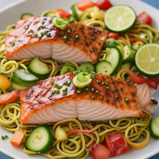 Dulce y Salado: Salmon con Miel y Canela con Ensalada de Zoodles Picante